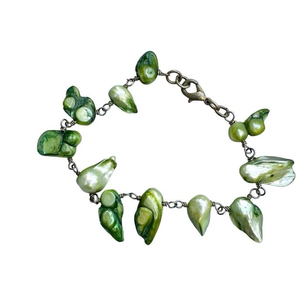 Green abalone gold tone bracelet